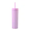 Local Warehouse 16oz Matte Acrylic Tumblers Drinkware Double Layer Skinny Tumbler with Straw and Lid Plastic Drinking Cups A02