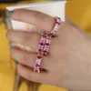 2021 Kleurrijke mode -sieraden Pink Pinky Pastel Rainbow Baguette CZ Eeuwigheid Ring Engagement Band Rings 5 ​​6 7 8 9 Whole333O