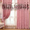 Cortinas de poliéster a rayas de lujo bordadas cenefa plana cortinas opacas la ventana de la sala de estar puede personalizar1