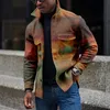 Herrjacka mode digitala tryck ytterkl￤der vintage l￥ng￤rmad vridning krage kn￤ppta rockar f￶r m￤n casual streetwear