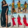 Sexy hors épaule femmes robe de plage maillot de bain manches moyennes solide plage couvrir été maxi robes de plage pour les femmes maillots de bain T200708