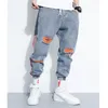 Мода разорванные джинсы для мужчин 2021 новых четырехсезонных свободных гарема джинсов джинсов на улицу хип-хоп
