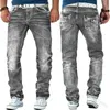 Мужские отбеленные джинсы джинсовые брюки свободные прямые высокие талии мужчины джинсы карманы кнопки азиатский размер S-XXXL