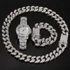3шт набор Мужчин Хип-хоп Классические заливные цепи цепи ожерелье браслеты часы 20 мм ширина кубинских цепочек ожерелья хипхоп шарм ювелирные изделия подарки