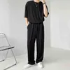 Syuhgfa Män Kläder Kortärmad T-shirt Lös orsakssamband 2022 Sommaris Silk Pläterad kostym Koreanska Mode Sport Två Pieces Set G220224