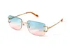 빈티지 선글라스 남성 디자인 프레임리스 사각형 모양 안경 UV400 골드 조명 컬러 렌즈 케이스 버프 다중 컬러 렌즈