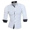 남성 슬림 한 롱 슬리브 코튼 디자이너 셔츠 캐주얼 버튼 비즈니스 셔츠 탑 남자 단색 드레스 셔츠 패션