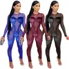 Mulheres sexy night club wear macacões de malha pura outono inverno cor sólida manga longa macacão sexy magro bodysuits leggings pretos 4293