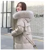Women's Outerwear & Coats Winter Down jacket Girls big fox fur collar slimming beam waist with belt lengthened thick warmly hooded cold-proof cotton-padded coats Hoody