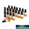 20 Pack Refill Tom Mini Amber Glass Essential Oils Dropper Bottles Jars, 1 ml, för kosmetisk parfym Prov flytande smink