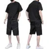 724.men's Tracksuits Мужчины летняя одежда мода две части набор с короткими рукавами и брюки с длиной до колена открытый досуг одежда плюс размер