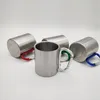 50pcs Free Shipping 220ml Stainless Steel Outdoor Coffee Mug Double Wall Cup Carabiner Hook Handle Cups Mug