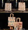 Sacchetti di carta Kraft Piccoli sacchetti regalo avvolgenti marroni con manici per la spesa Imballaggio Avvolgere Baby Shower Fiocco di neve natalizio Bell Stocking Parttern