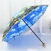 Dobrável Van Gogh Pintura Paris Street Guarda-chuva Mulheres 10k Parasol Prata Revestimento UV Paraguas Duplo Deck 201218