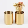 2021 400ml Nordic style brass gold vase Stainless Steel Cylinder Pen Holder for Stand Multi Use Pencil Pot Holder Cup contain