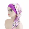 Afryka Muzułmańskie Kobiety Drukowane Długi Ogon Hidżabów Hat Wide Side Elastic Wrap Turban Cap Islamski Headscarf Head Cover Leopard Nightcap