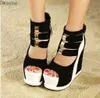 Woman Shoes Summer Genuine Women Platform Thick Soles Sandals Wedges High heel 14cm Peep Toe Mixed Colors Sexy Shoes uij89 Y220211