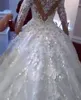 Robe de mari￩e New Arabe Dubai Crystal Robe de mari￩e 2023 Manches compl￨tes Puffy Puffy 3d Flower Lace Robes de mariage Robe de Mariee