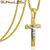 Pendentif Colliers Sunnerlee 316L Acier inoxydable Jésus Christ Croix Collier Perles Lien Chaîne Hommes Femmes Cadeau SP2131