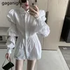 Gaganight Fashion Women Two Pieces Set White Long Sleeve Shirt Vintage Embroidery Flower Tube Suit 2Pieces Set Dropshipping 201119