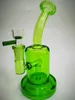 Vintage 7,5 pouces Heady Original Green Glass Bong Eau fumant un narguilé 14mm Bubbler Perc Oil Dab Rigs peuvent mettre le logo du client