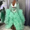 Nane Yeşil Illusion Annelik Tül Fotoğraf Çekimi Robe Chic Hamile Kadın Katmanlı Ruffles Elbise Gelin Parti Doğum Günü Abiye