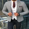 Blue Houndstooth Wedding Tuxedos Men Suits 3 Pieces Custom Made Wedding Suits Lapel Casual Fashion Formal Business Coat Pant Vest273G