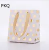 Gift Wrap 10st Polka Dot Gold Kraft Paper Väskor för återvinningsbar festival bröllopsfestväska shopping med handtag1