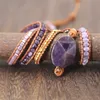 Gota pedras naturais cristal quartzo charme 5 fios wrap pulseiras artesanal boho pulseira de couro feminino f1201204w