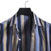 Męskie Koszule Koszule Stripe Drukuj Koszula Streetwear Hawajski Bawełniana Pościel Krótki Rękaw Dla Mężczyzn Przycisk Up Bluzka Top Koszulka Homme