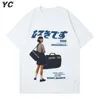 Hip Hop Streetwear Harajuku camiseta menina japonesa kanji tshirt cc cc summer mass de manga curta camiseta de tamanho grande 220224
