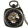 Steampunk Unisex Handaufzug mechanische Taschenuhr Retro quadratische Uhr für Männer Frauen römische Ziffer Anhänger Kette Geschenke