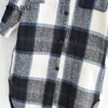 BTBWO Za Frauen Lose Lange Plaid Wollmantel Vintage Langarm Taschen Weibliche Oberbekleidung Chic Mantel 201215