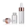 Transparent Empty Glass Dropper Bottles 1ml 2ml 3ml 5ml Mini Refillable Cosmetic Container with NEW shiny Gold Rose Lids
