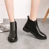 Elastic Band Slip On Ankle Boots for Women Shoes Woman Black Leather Boots Platform Square Low Heels Plus Size Ladies1