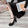 Coréen tête ronde talon épais daim super haut talon grande taille chaussures pour femmes printemps et été bouche peu profonde mode chaussures simples