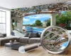 3D-Landschaftstapete, Pool, Garten, Villa, 3D-Tapete, romantische Blumen, dekorative 3D-Wandtapete aus Seide