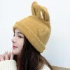 Bonnet tricoté pour femme, chapeau avec oreilles, couleur unie, extensible, pour l'extérieur, Ski Skullies, chauffe-oreille, accessoires Photo, hiver