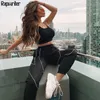 래퍼 패션 반사 스트립 Drawstring Sweatpants 여성 가을 ​​스트레칭 높은 허리 느슨한 스트리트웨어화물 조깅 바지 201106