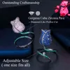 CWWZircons deux tons zircon cubique à la mode bleu Royal Rose fleur réglable anneau ouvert pour les femmes de fiançailles bijoux de mariage R193 224403856