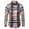 6xl Business Casual Plaid Shirt Men's Formal Workwear Wedding Dress Slim Social Party Clothes Khaki kontrollerade 220215