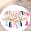 Foreign trade food grade silicone beads bracelet keychain personalized tassel pendant key ring female multi-color optional