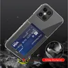 Korthållare Rensa transparenta TPU Gel Mobiltelefonfodral Stötskyddad Plånbok Väska Antiskid Skal till iPhone 12 Mini 11 Pro X XS Max XR 7 8 Plus