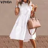 Vonda Sexy Dress女性ヴィンテージノースリーブRufhledミニドレス2020サマービーチホリデーSUNDRESS BOHEMIAN VESTIDOSプラスサイズRobe1