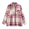 Vintage Plaid Bluses Stylish Pockets Overdimensionerade jacka Coat Women 2020 Fashion Lapel Collar Long Sleeve Loose Outerwear Chic Shirts Tops