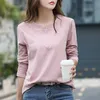 100% Cotton T Shirt Woman Spring Fashion Long Sleeve V Neck T-shirt Löst koreansk stil Plus-storlek Kvinnor S 220217