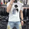 2022 New Men's T-Shirts Western Fashion Brand Designer Short Sleeve Hot Rhinestone 3D Printing Personalized Casual Hip-Hop Streetwear Black White M-4XL