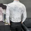 Roupas coreanas outono homens manga longa camisas vestido de ouro prata impresso flor camisa homens sobrecarregados Heren alta qualidade C1212