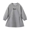 Mudkingdom Smock Girl Sweatshirt Dress Plain Long Sleeve for Girls Dresses Ribbed Solid Pullover Children Clothes Spring Autumn 211231