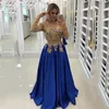 Elegant Gouden Kant Avondjurk 2020 Applicaties Lange Mouw Avond Party Jurk Prom Dress Vestido de Formature Longo LJ201119